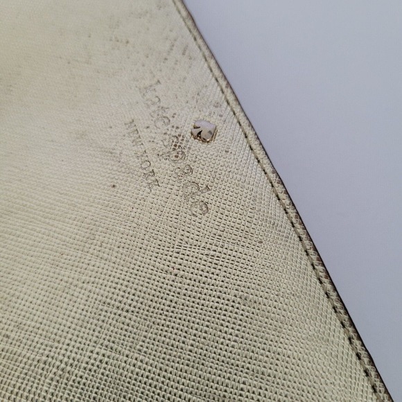 Kate Spade Clutch Wallet Gold Champaign Metalic Saffiano Logo Large Bifold Fair - Picture 6 of 12